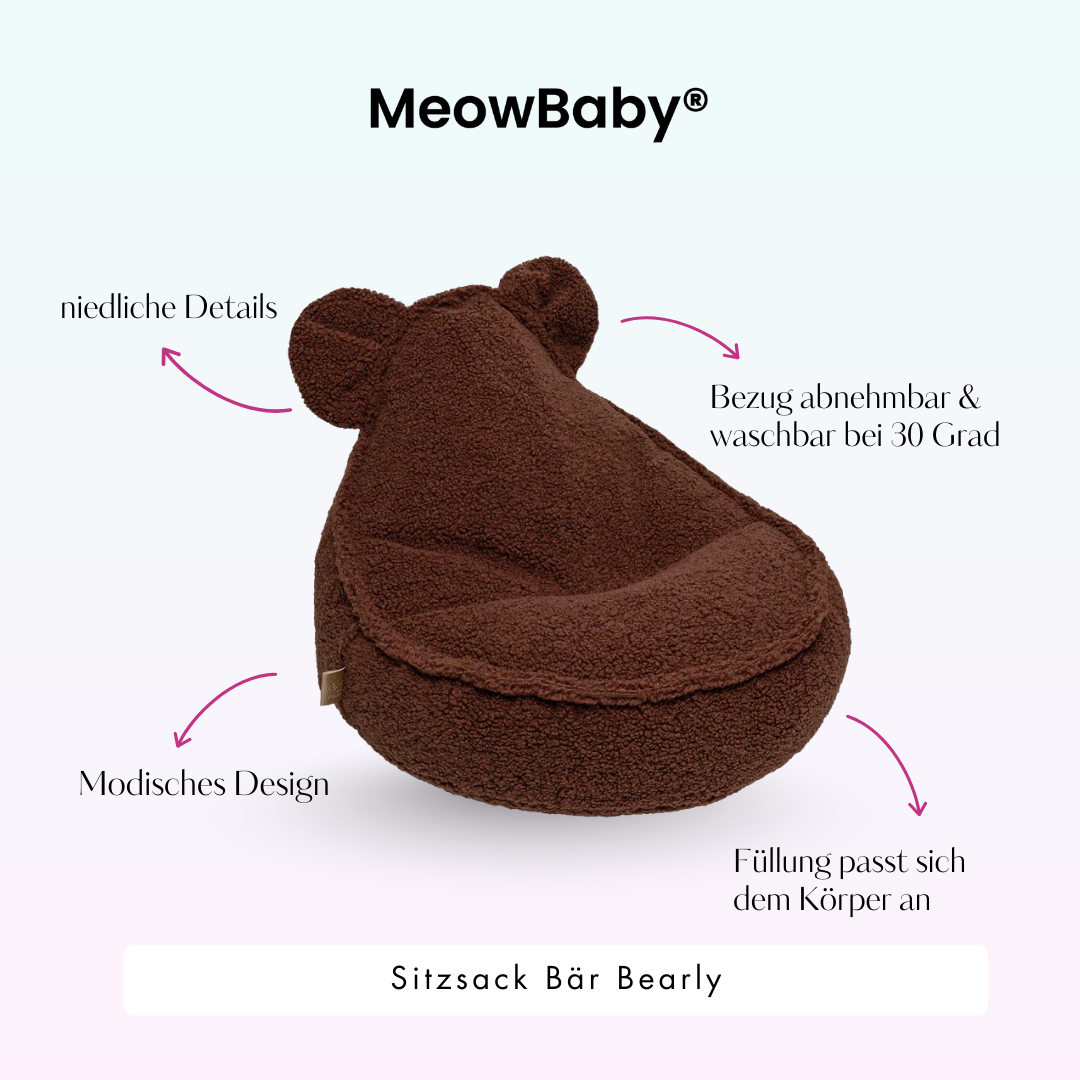 MeowBaby Beanbag Bearly Bear - cream/white