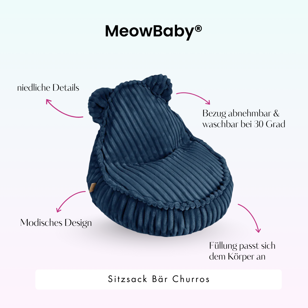 MeowBaby Sitzsack Bär Churros Plüsch-Cord
