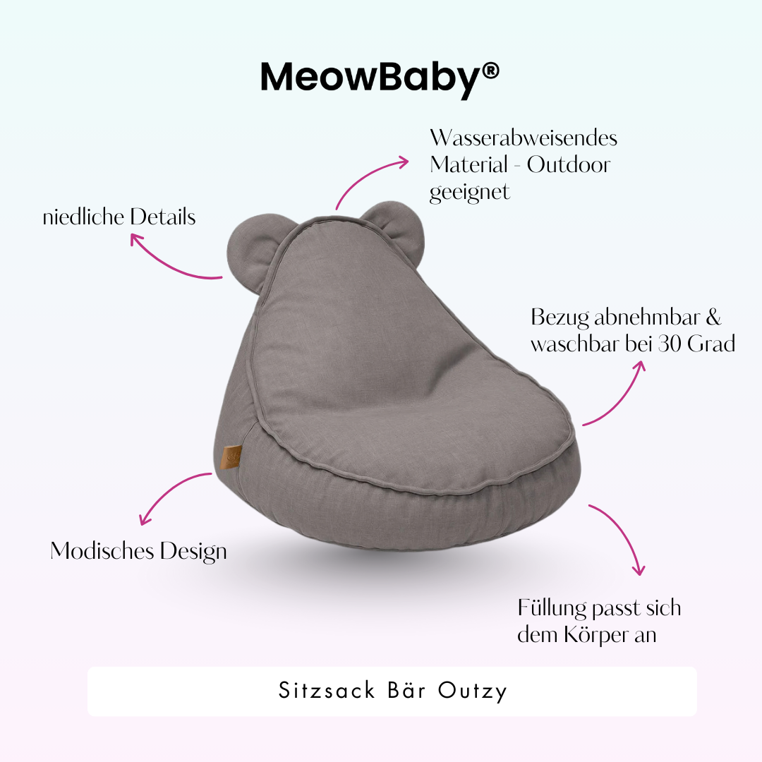 MeowBaby Outdoor Kinder-Sitzsack Outzy Bär - Cloudberry Sky Blue