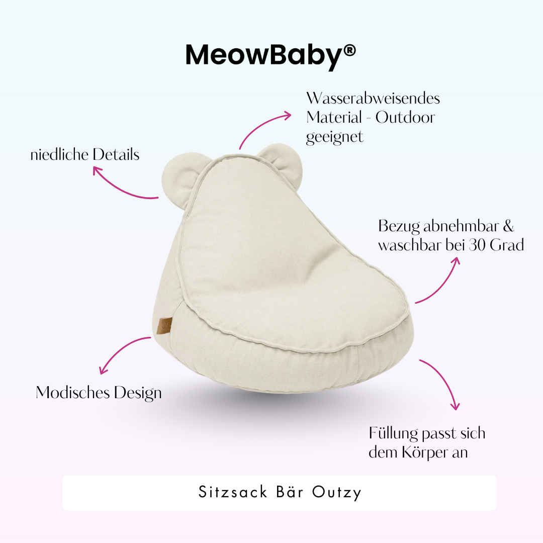 MeowBaby Outdoor Kinder-Sitzsack Outzy Bär - Cloudberry Sky Blue