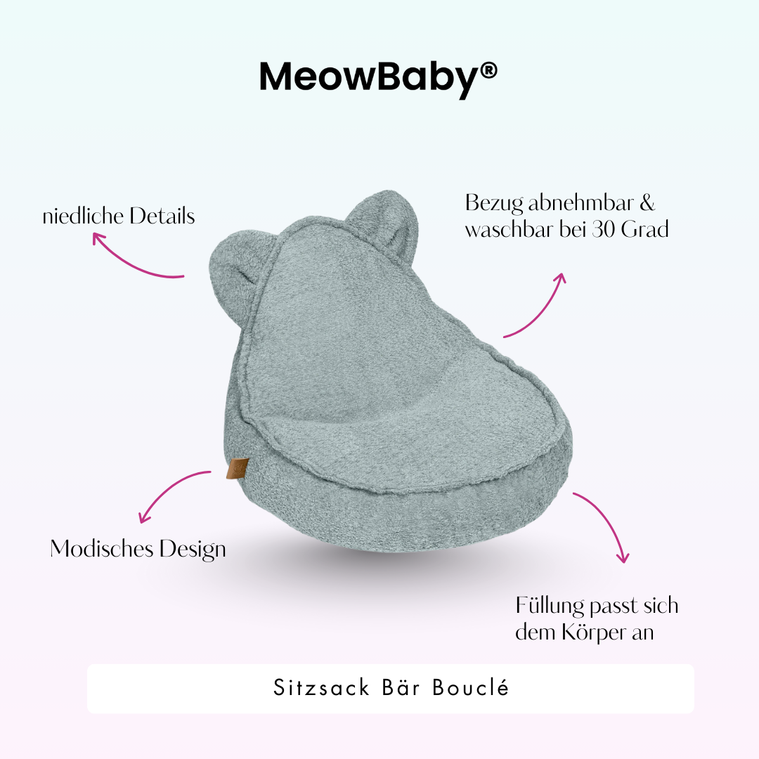MeowBaby Bouclé Bear Bean Bag - cream/white 