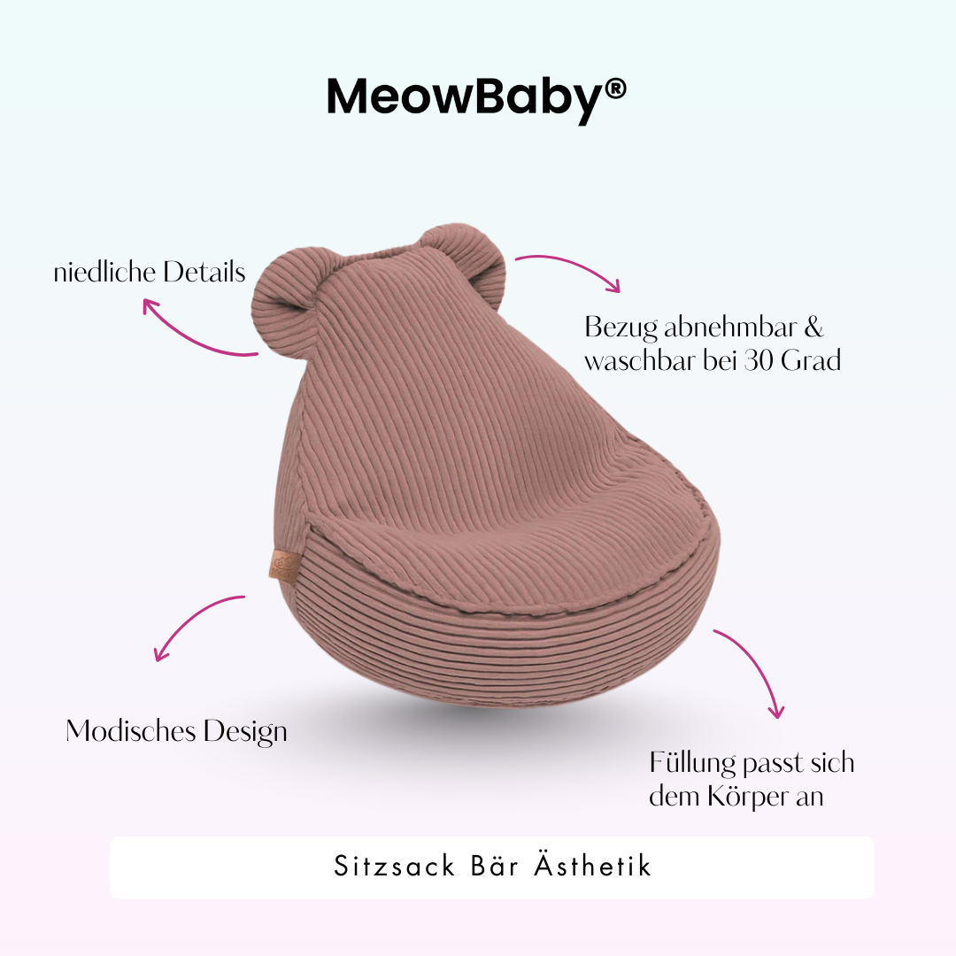 MeowBaby Beanbag Aesthetic Cord Bear - ecru/beige 