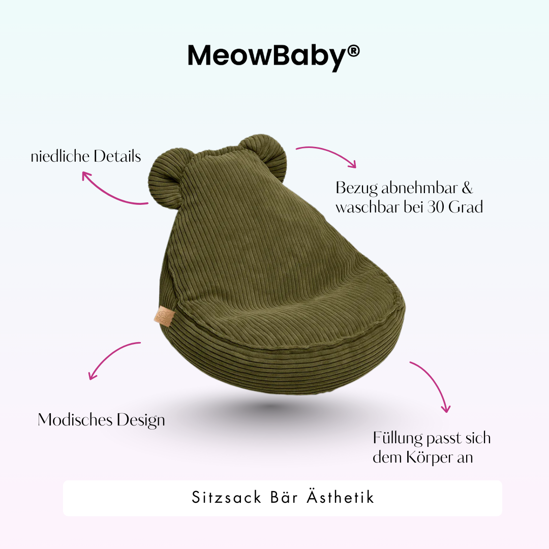 MeowBaby Beanbag Aesthetic Cord Bear - ecru/beige 