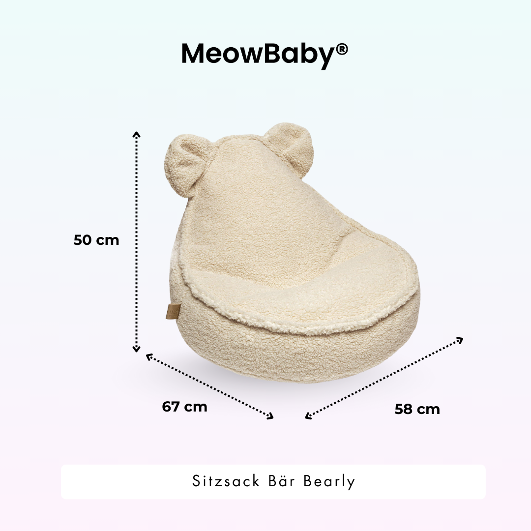MeowBaby Beanbag Bearly Bear - cream/white