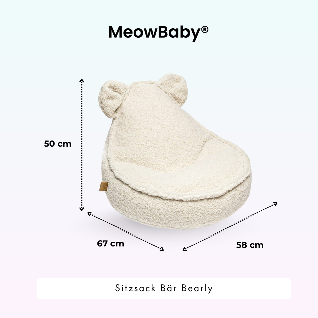 MeowBaby Beanbag Bearly Bear - cream/white