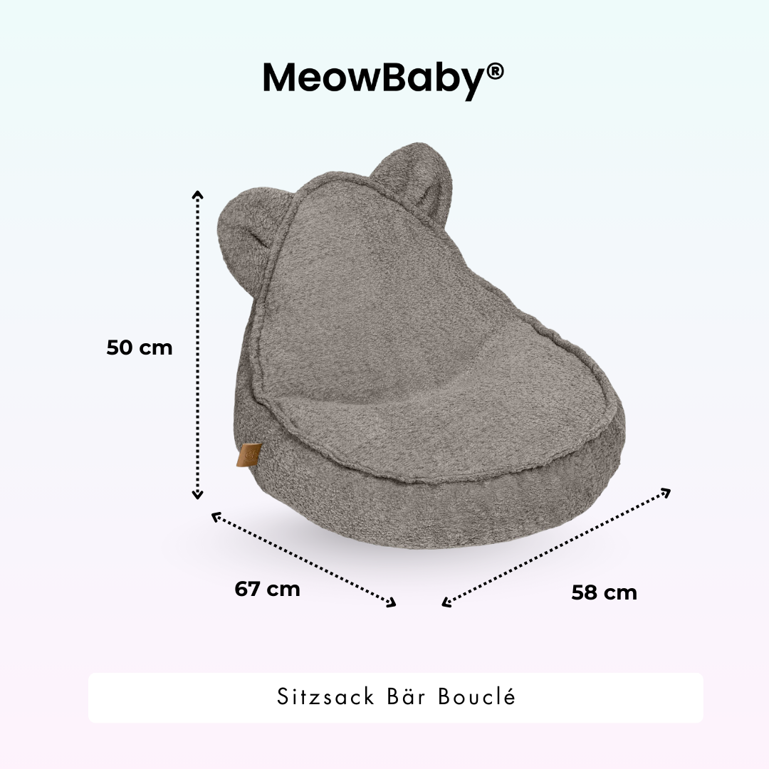 MeowBaby Bouclé Bear Bean Bag - cream/white 