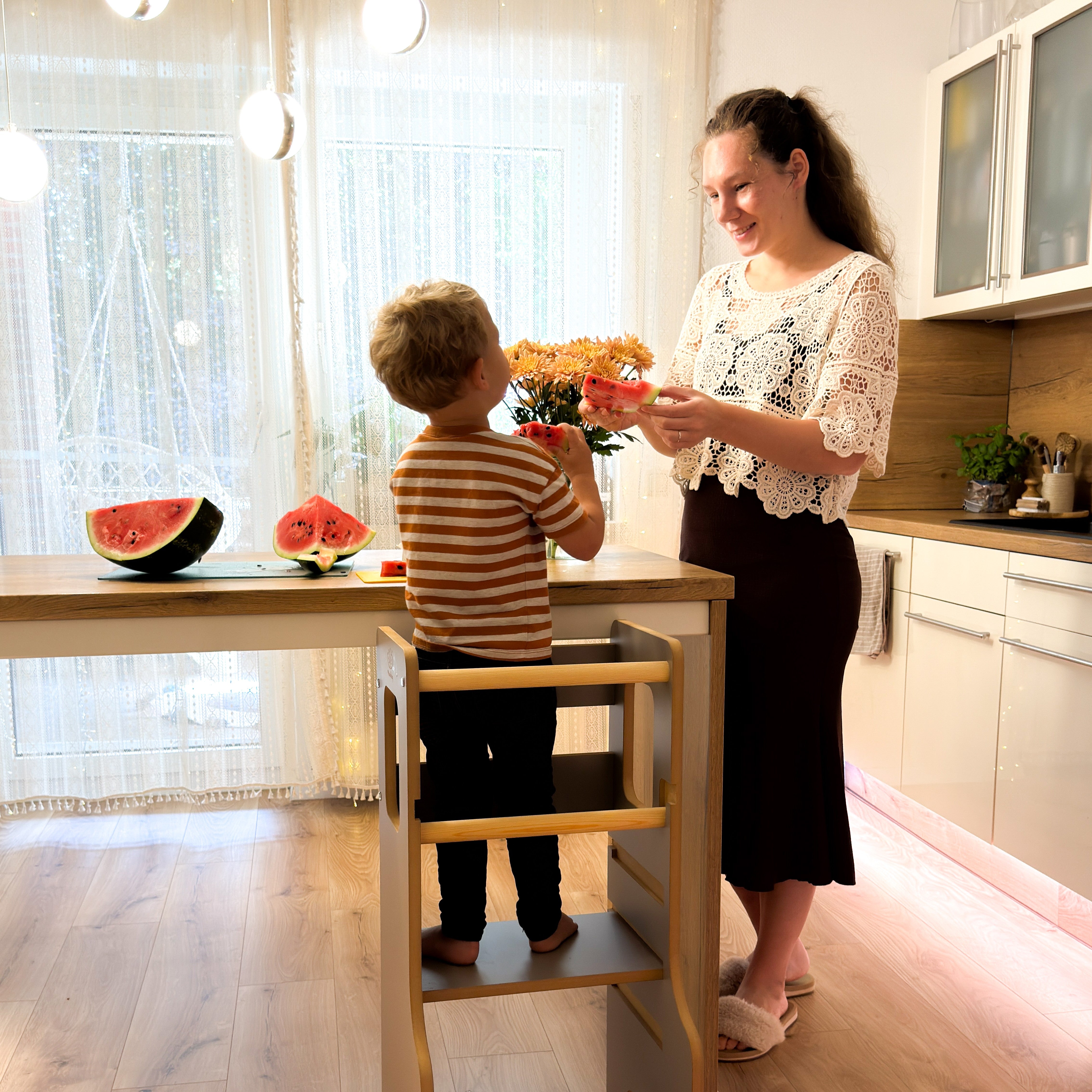 MeowBaby Montessori Küchenhelfer/Lernturm Solid
