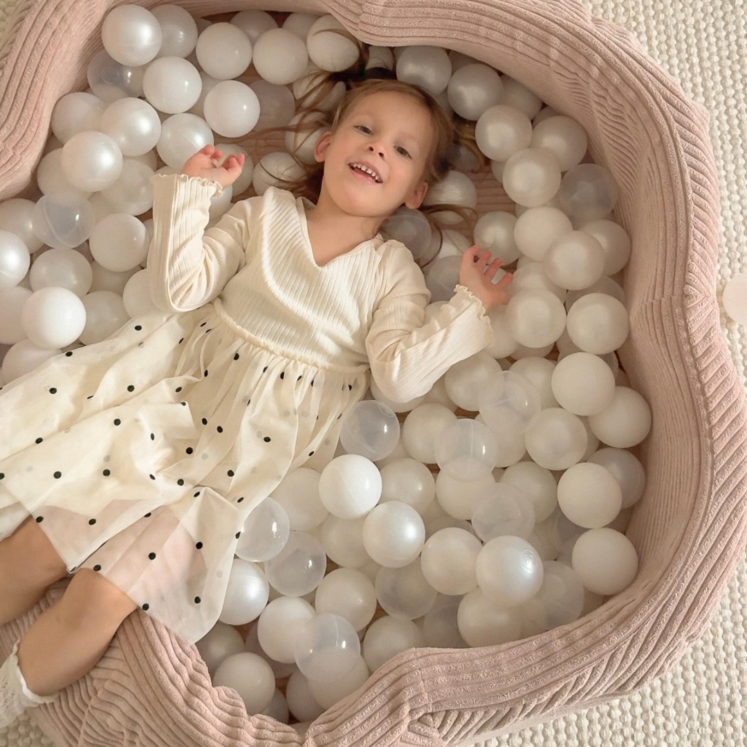 MeowBaby Bällebad Blümchen Ästhetik Cord 103x30 cm, 200 Bälle - eigene Farbauswahl