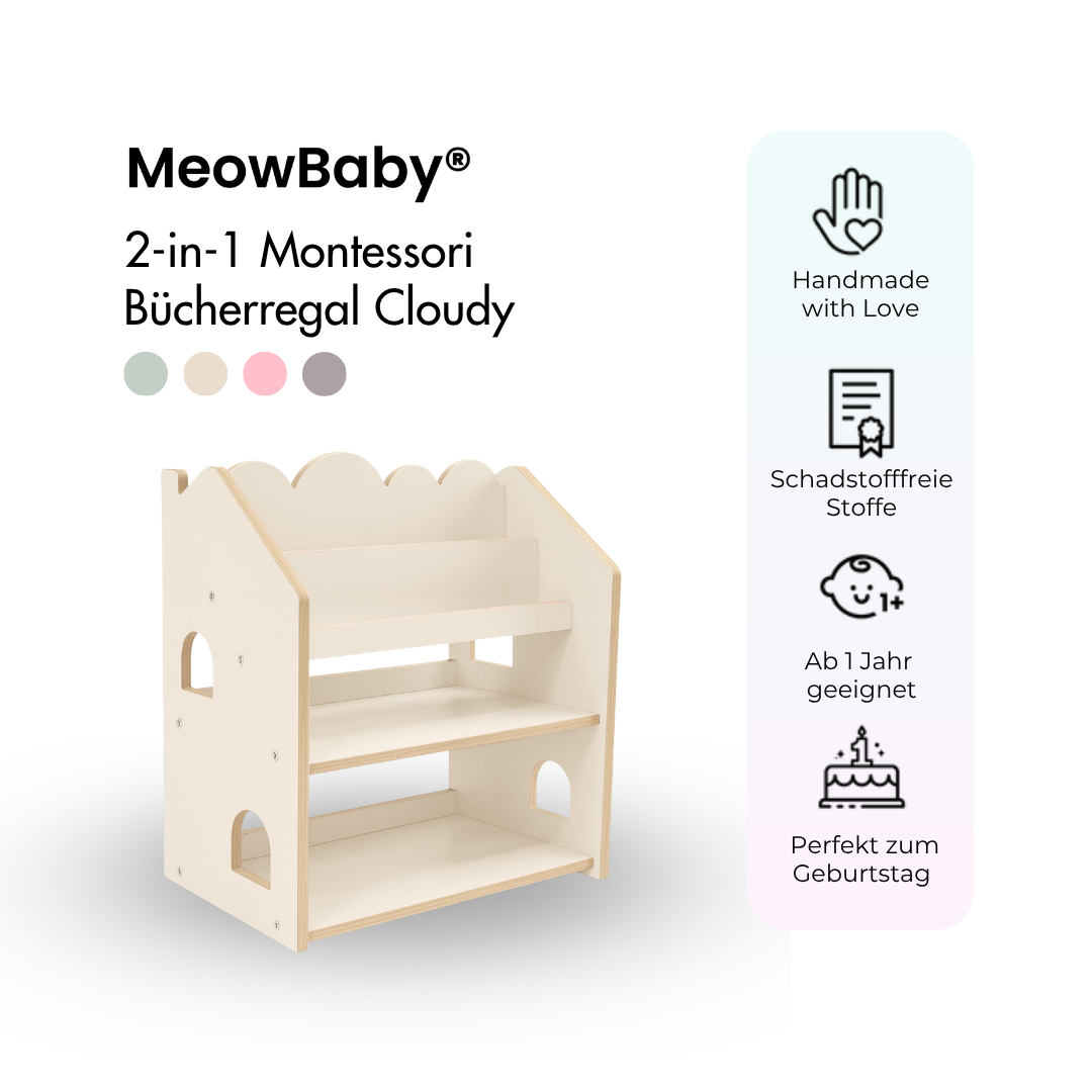 MeowBaby 2-in-1 Montessori-Bücherregal Cloudy