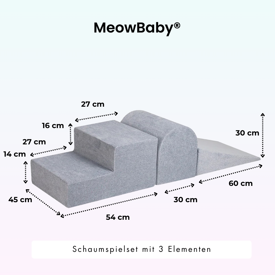 MeowBaby foam play set Velvet light grey with ball pit, 200 balls - own colour selection