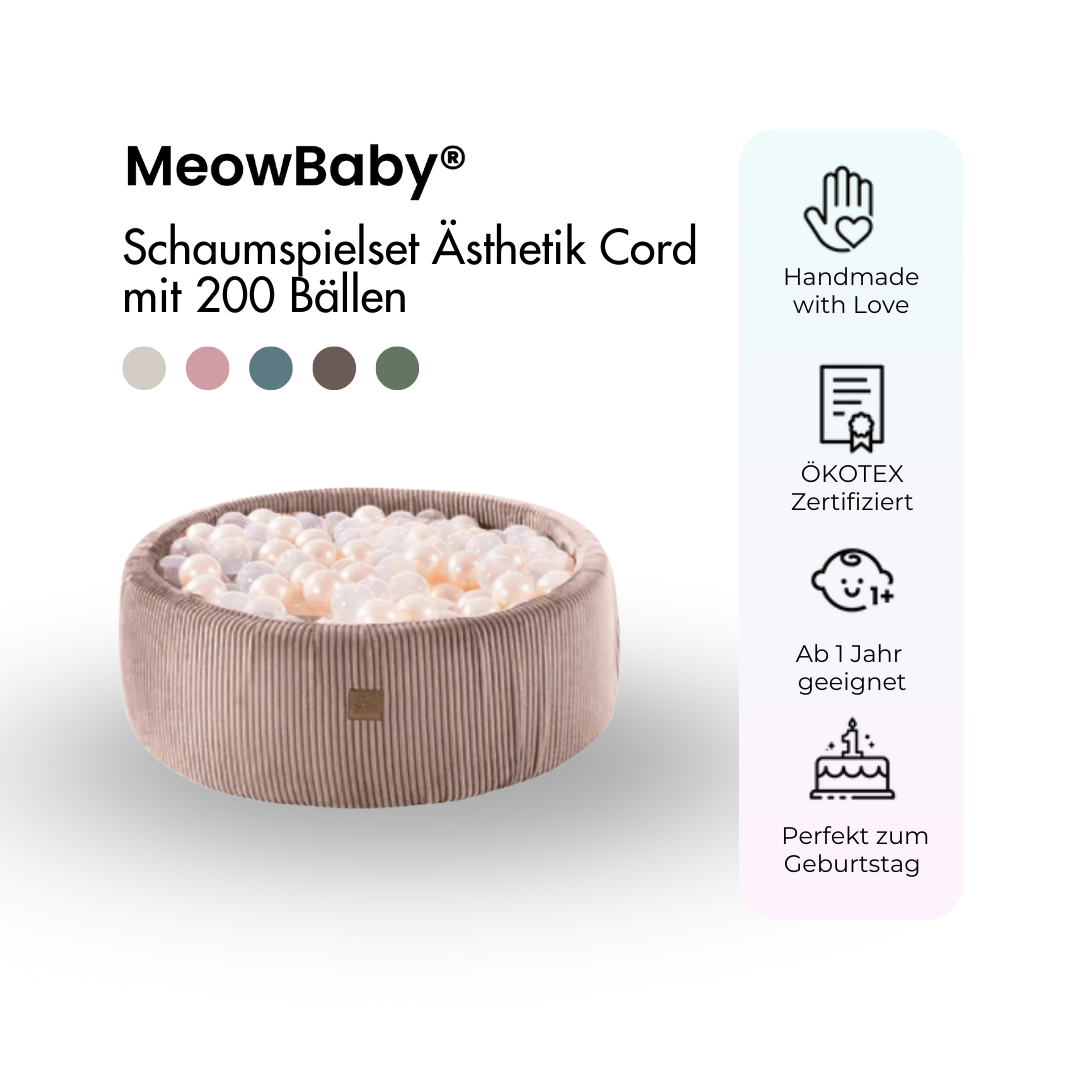 MeowBaby Ball Pit Aesthetic Cord ecru 90x30 cm, 200 balls - custom color selection