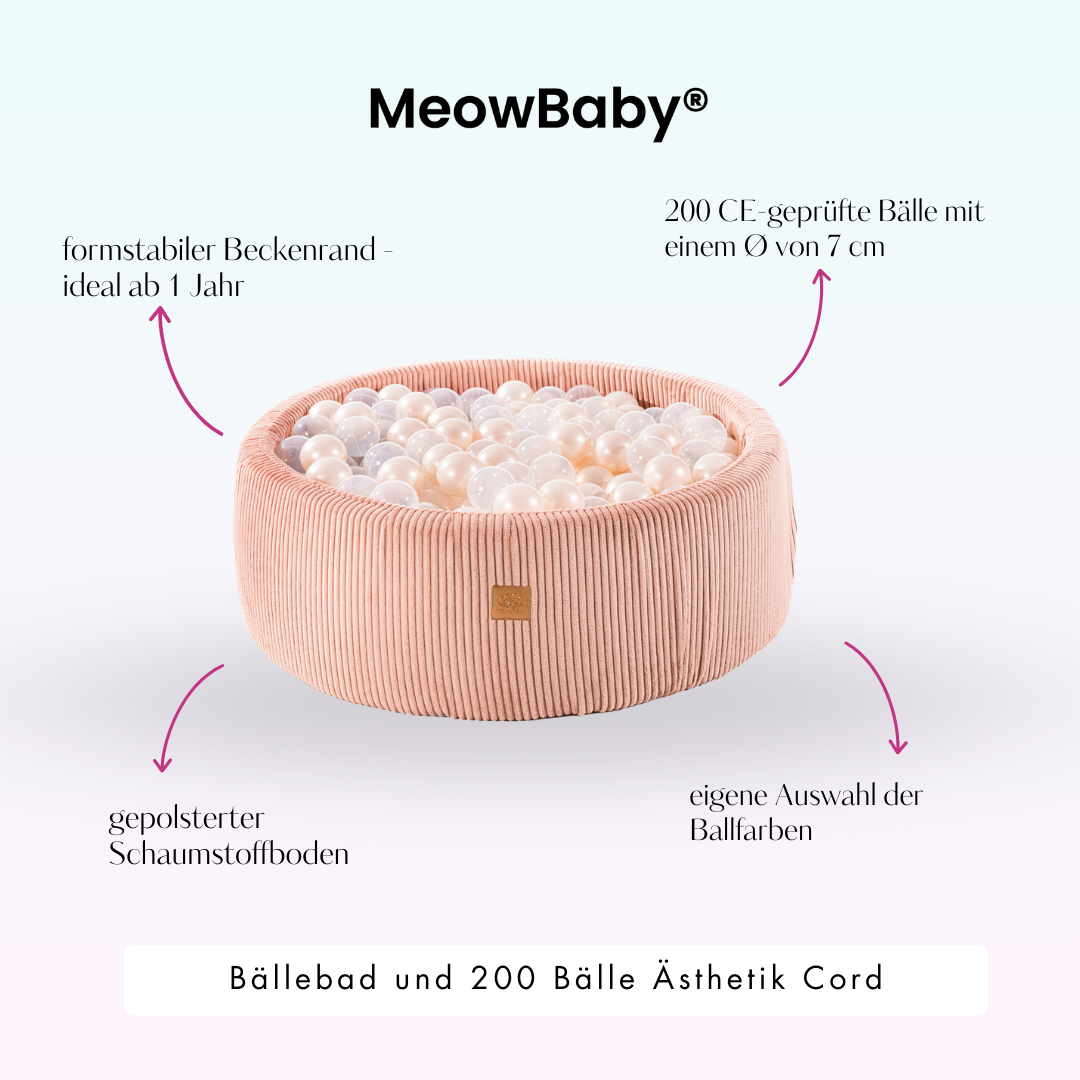 MeowBaby Ball Pit Aesthetic Cord ecru 90x30 cm, 200 balls - custom color selection