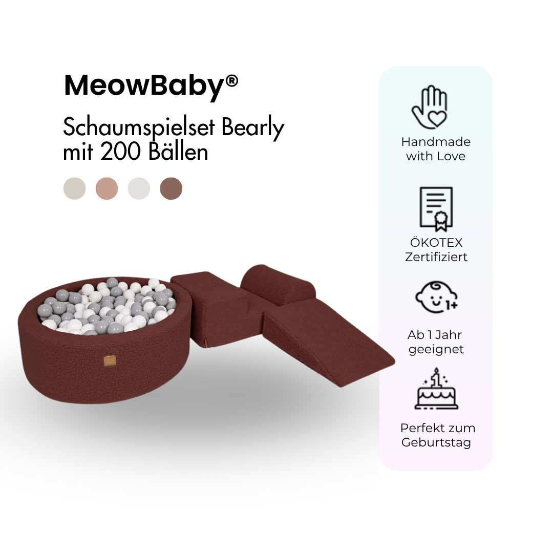 MeowBaby foam play set Bearly beige/cream with ball pit, 200 balls - custom color selection