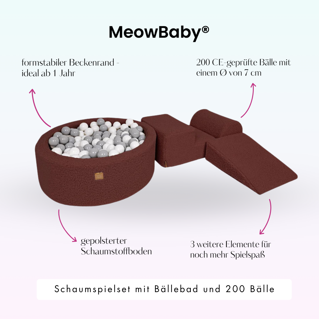 MeowBaby foam play set Bearly beige/cream with ball pit, 200 balls - custom color selection