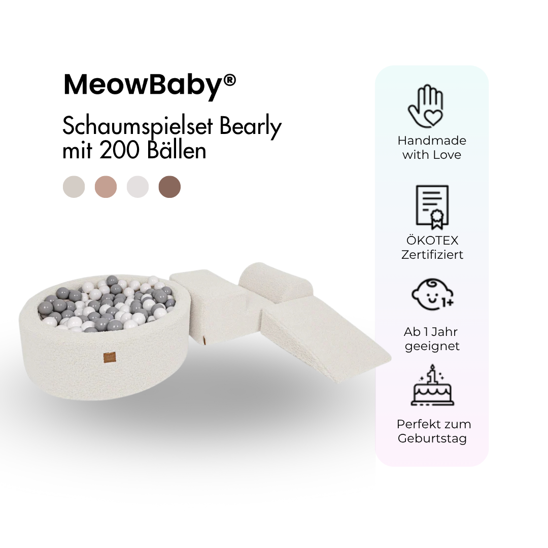 MeowBaby foam play set Bearly beige/cream with ball pit, 200 balls - custom color selection