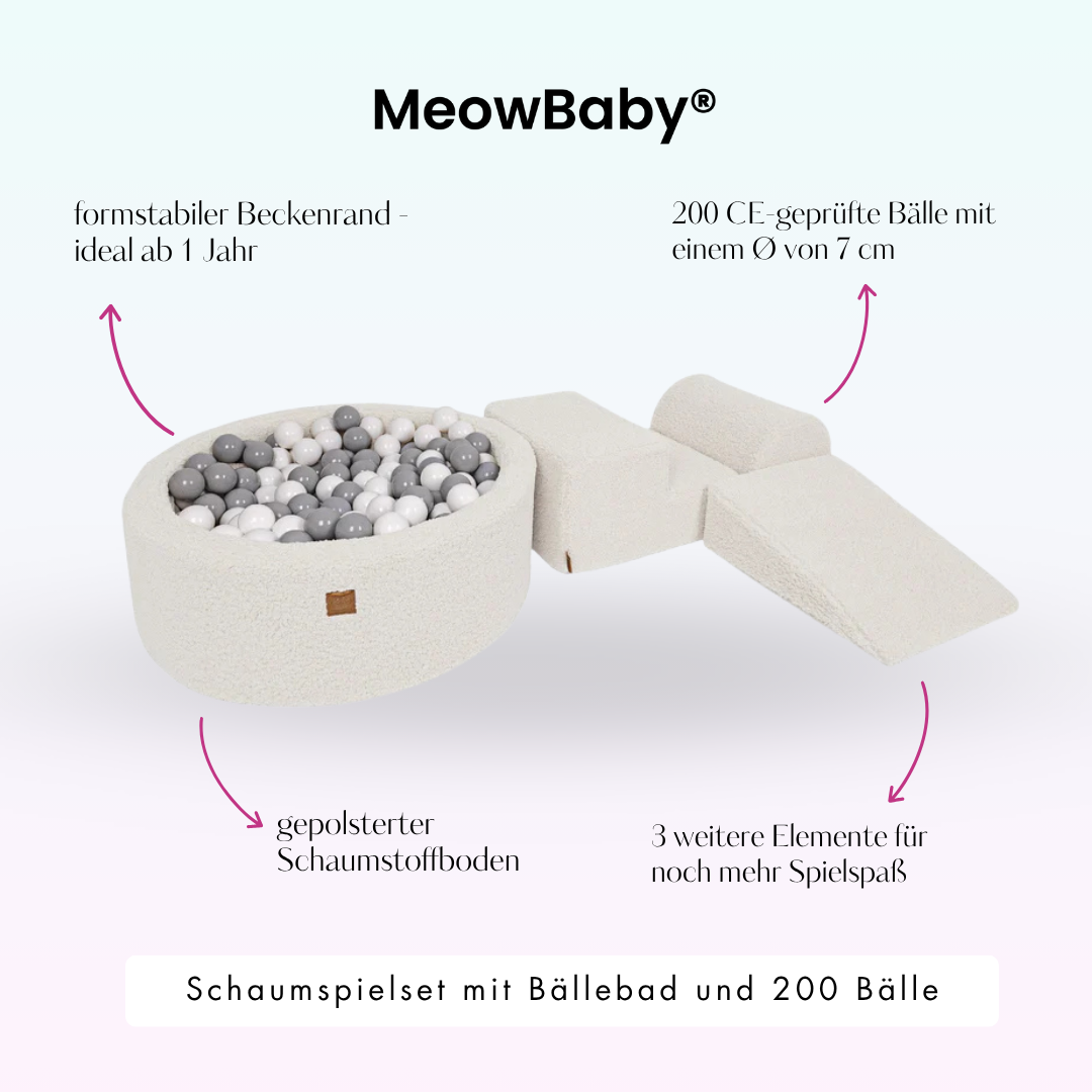 MeowBaby foam play set Bearly beige/cream with ball pit, 200 balls - custom color selection