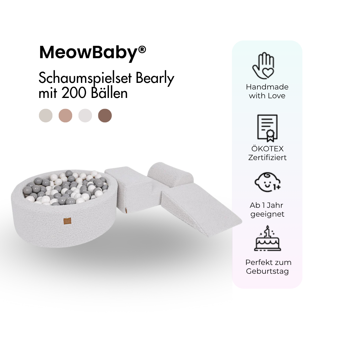MeowBaby foam play set Bearly beige/cream with ball pit, 200 balls - custom color selection