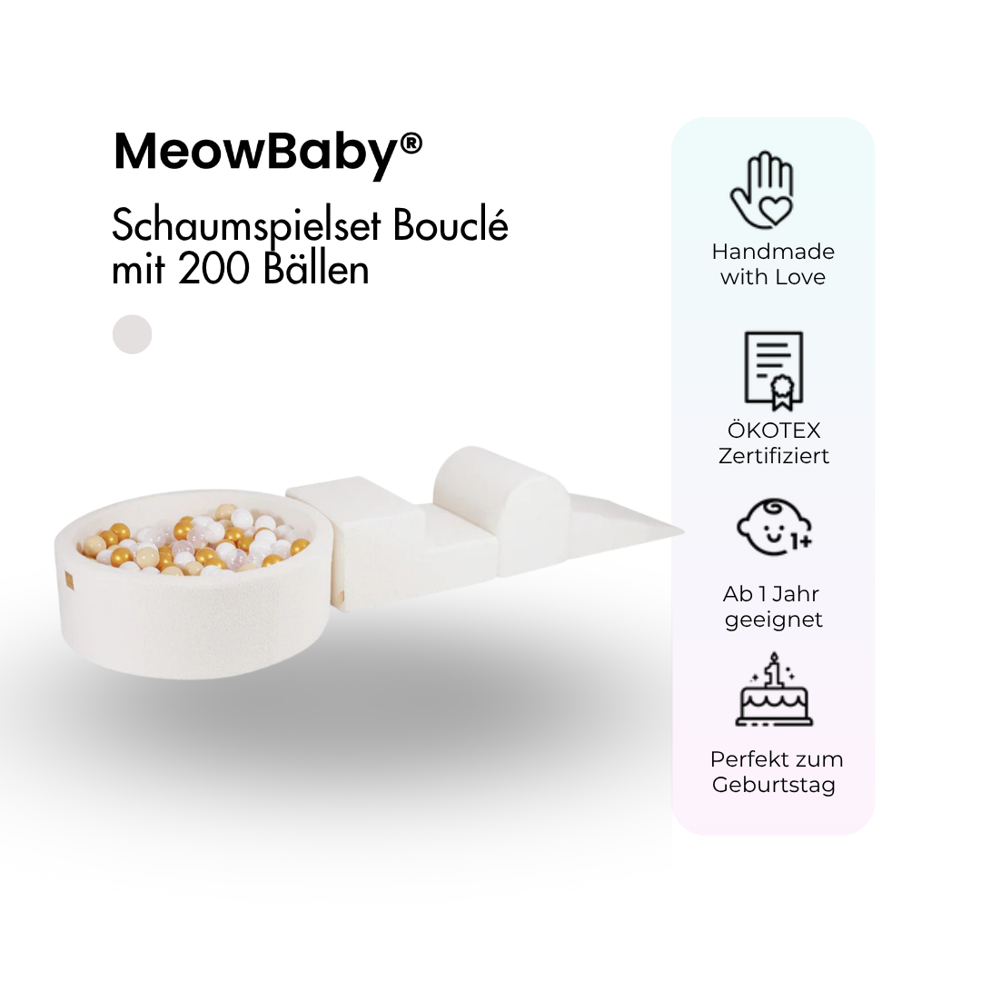 MeowBaby foam play set Bouclé cream/white with ball pit, 200 balls - custom color selection