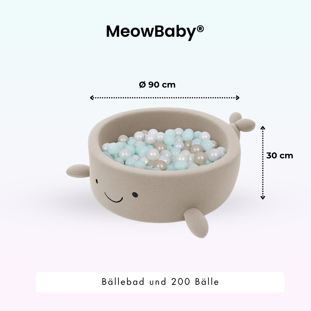 MeowBaby Bällebad kleiner Wal Bouclé, 200 Bälle - eigene Farbauswahl