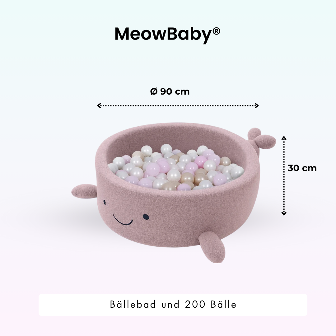 MeowBaby Bällebad kleiner Wal Bouclé, 200 Bälle - eigene Farbauswahl