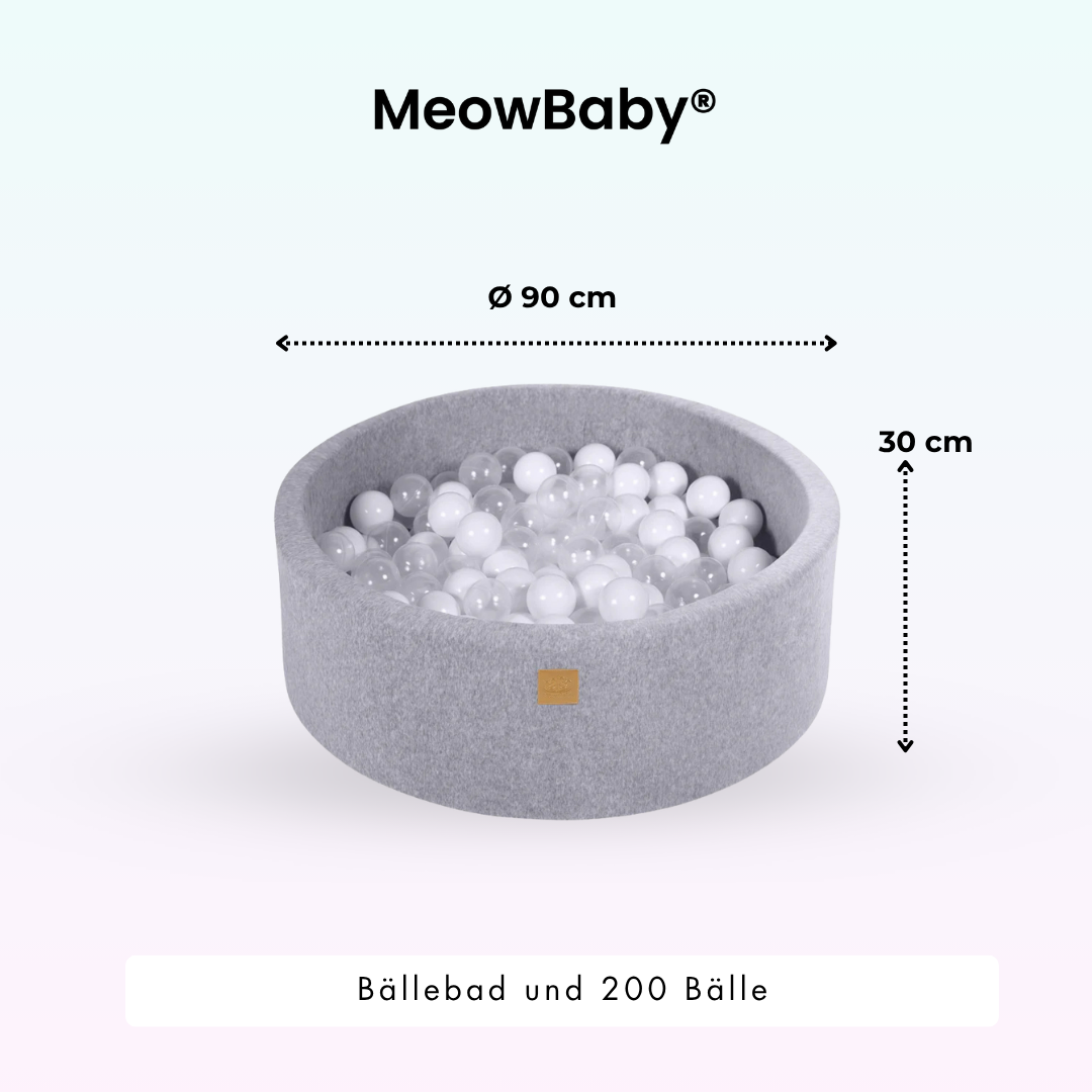 MeowBaby foam play set Velvet light grey with ball pit, 200 balls - own colour selection