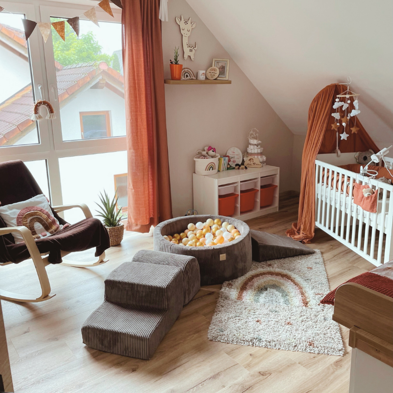 MeowBaby Schaumspielset Ästhetik Cord braun mit Bällebad, 200 Bälle - eigene Farbauswahl