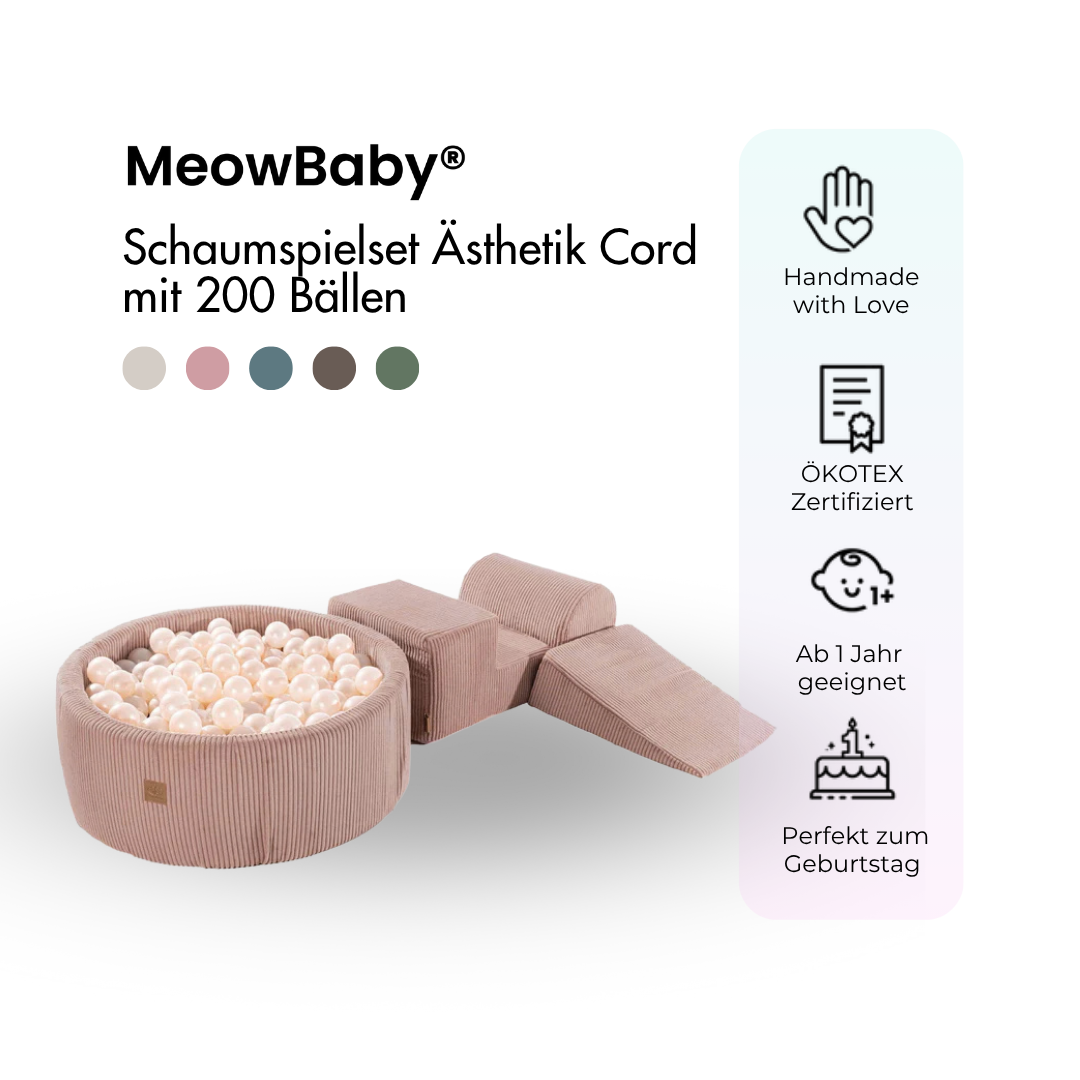 MeowBaby Schaumspielset Ästhetik Cord mit Bällebad, 200 Bälle - eigene Farbauswahl