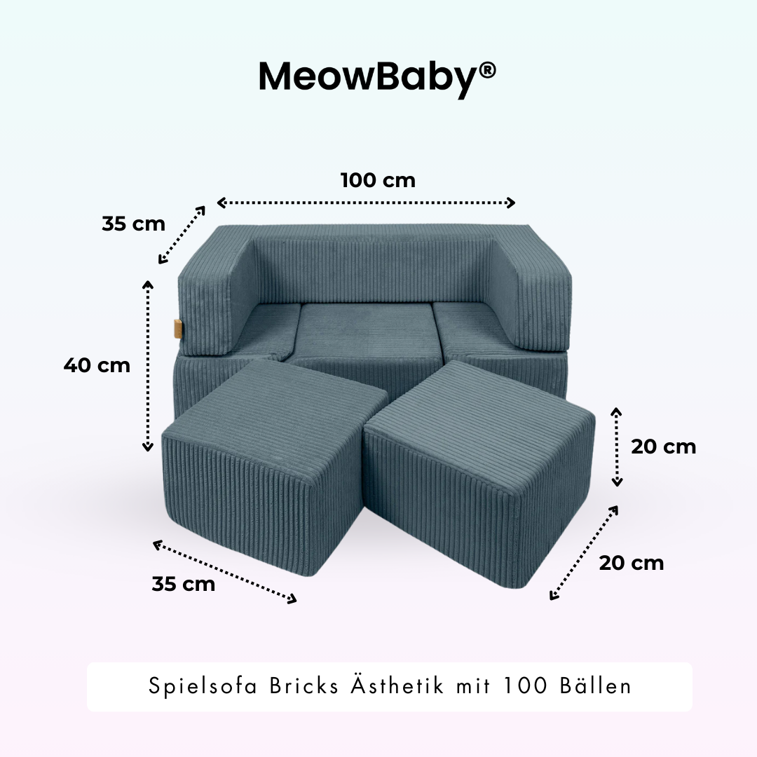 MeowBaby Play Sofa Bricks Aesthetics ecru/beige, 100 balls - custom color selection
