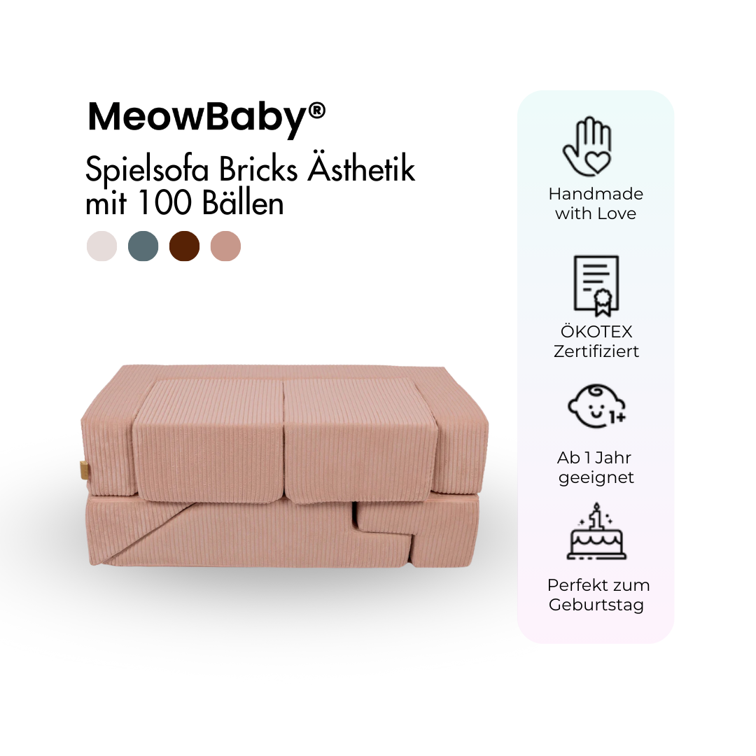 MeowBaby Play Sofa Bricks Aesthetics ecru/beige, 100 balls - custom color selection