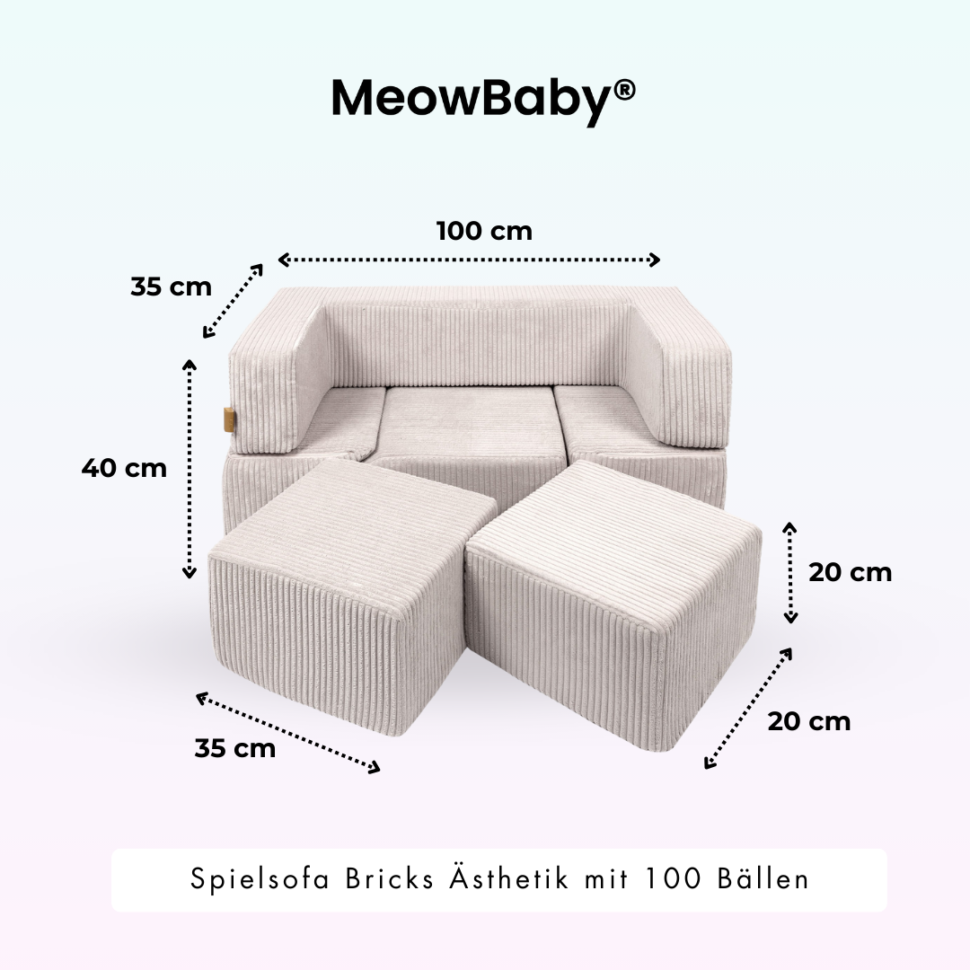 MeowBaby Play Sofa Bricks Aesthetics ecru/beige, 100 balls - custom color selection