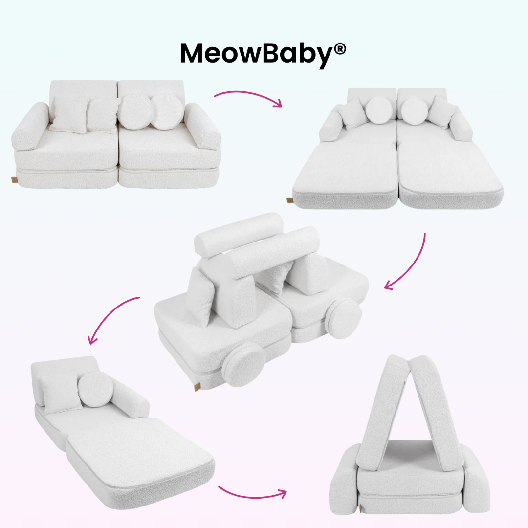 MeowBaby Spielsofa Mini Plus Premium Bouclé - cremé/weiss