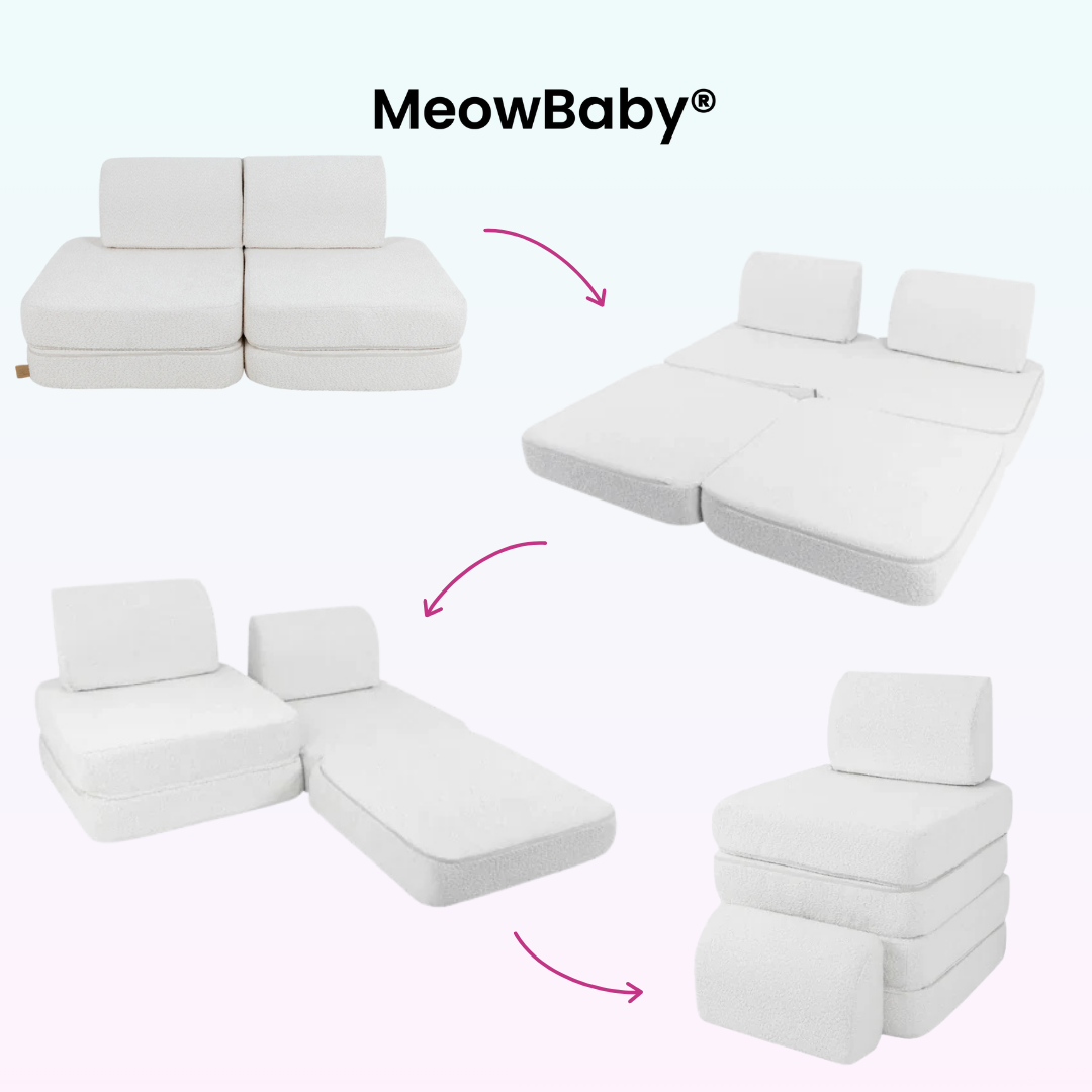 MeowBaby Spielsofa Mini Basic Premium Bouclé - cremé/weiss