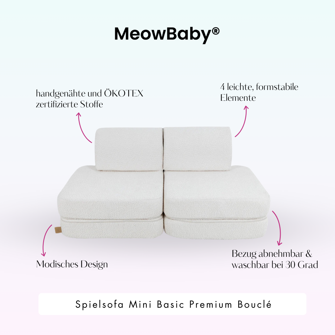 MeowBaby Spielsofa Mini Basic Premium Bouclé - cremé/weiss