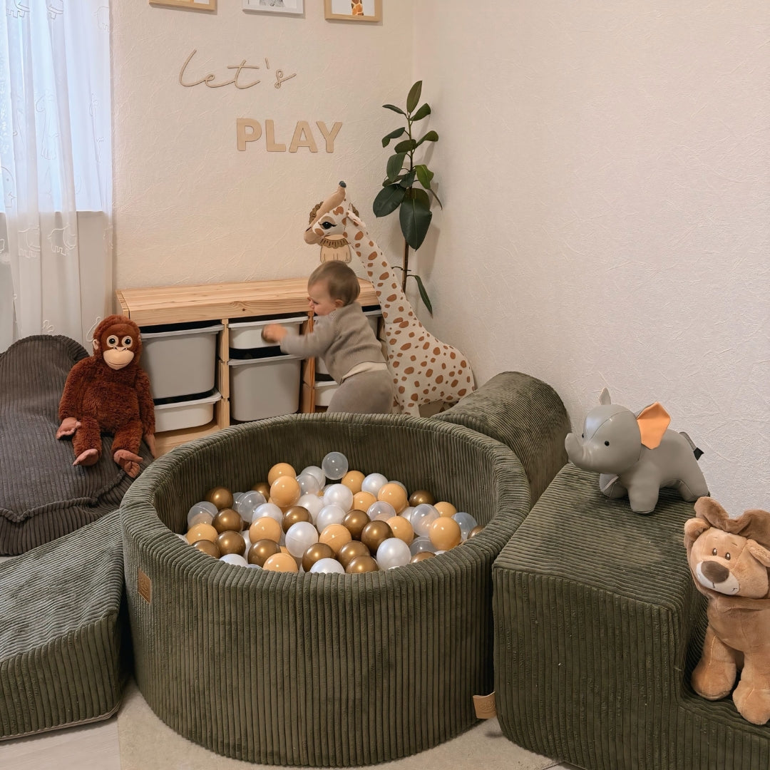 MeowBaby foam play set Aesthetic Cord ecru/beige with ball pit, 200 balls - custom color selection