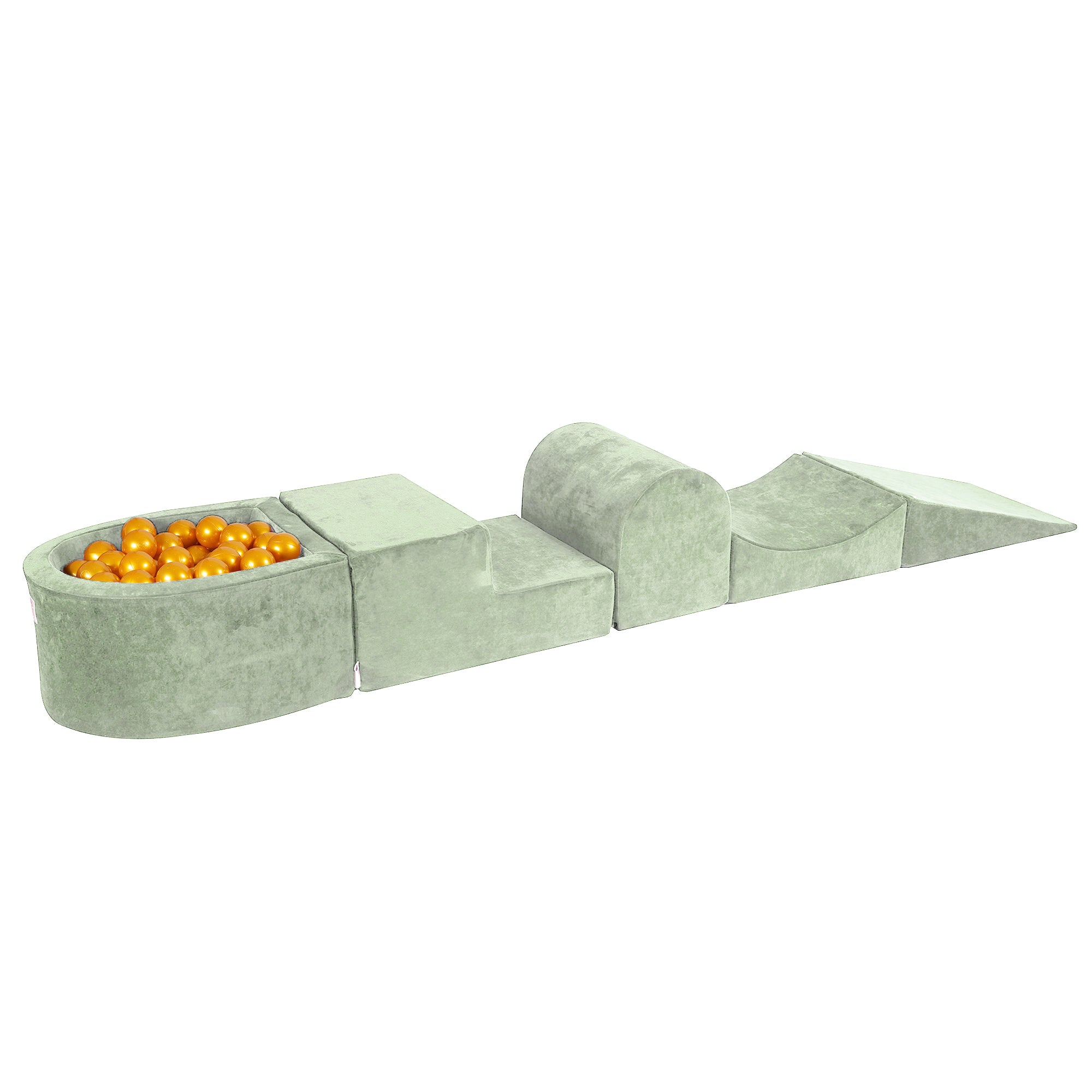 MeowBaby Schaumspielset Velvet Salbeigrün mit Bällebad, 100 Bälle – Gold