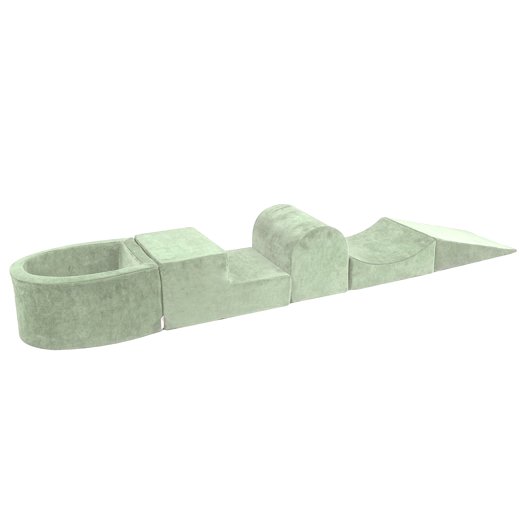 MeowBaby Schaumspielset Velvet Salbeigrün mit Bällebad, 100 Bälle – Weiss/Transparent