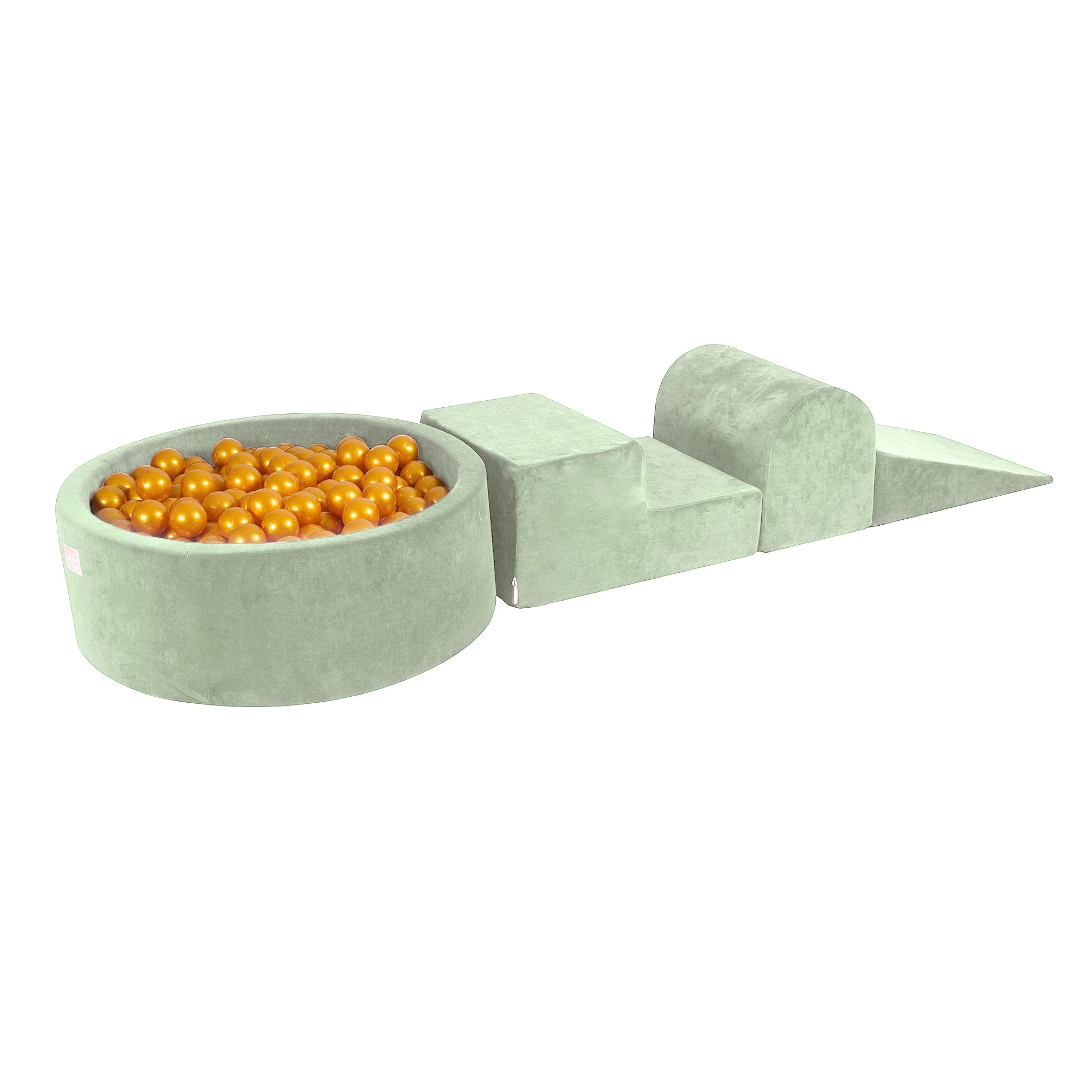 MeowBaby Schaumspielset Velvet Salbeigrün mit Bällebad, 200 Bälle – Gold